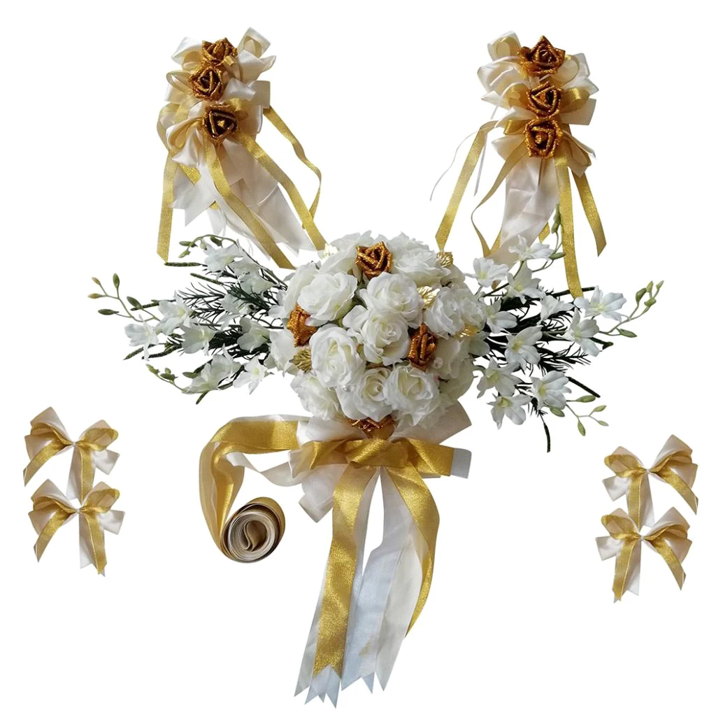 MOCOHANA® DIY Wedding Car Flower Plate Ribbon Bows Set with Plush Bear Door  Handle Ornament Supplies Party Events Accessories Wedding Decoration Silk