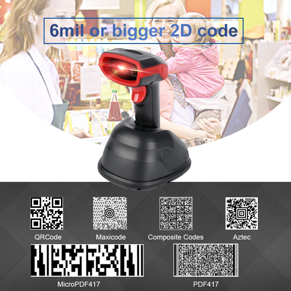 اللاسلكية الباركود ماسحة لاسلكية شريط ليزر رمز قارئ 1D 2D QR PDF417 ازتيك المحمولة الباركود ماسحة انخفاض الشحن