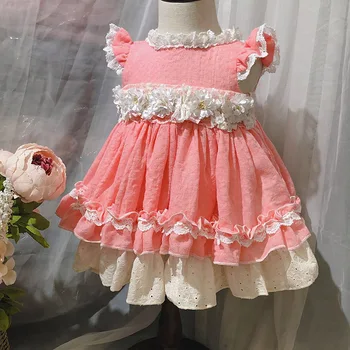 

Pre-sale New Girls Summer Lace flowerJacquard Soft Dress Vintage Spanish Lolita Party Wedding Cotton Sweet Pure Dresses for Girl