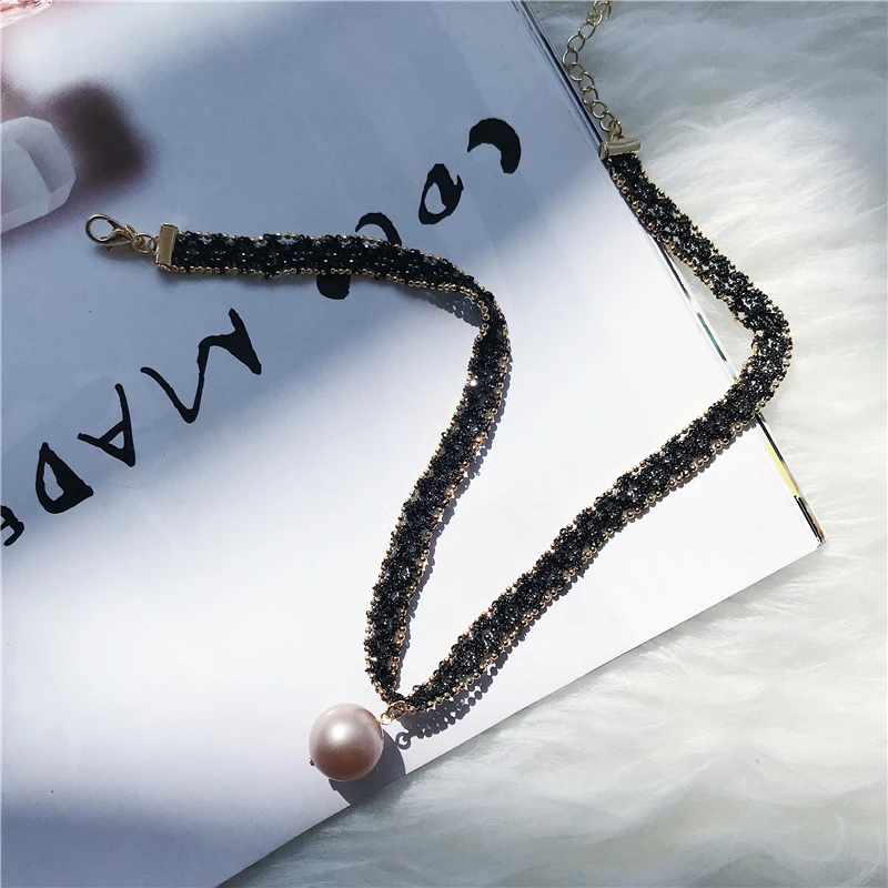 Fashion Pearl black collar neck chain sexy round clavicle wild temperament choker necklace Cowboy accessories jewlery Fashion Pearl black collar neck chain sexy round clavicle wild temperament choker necklace Cowboy accessories jewlery