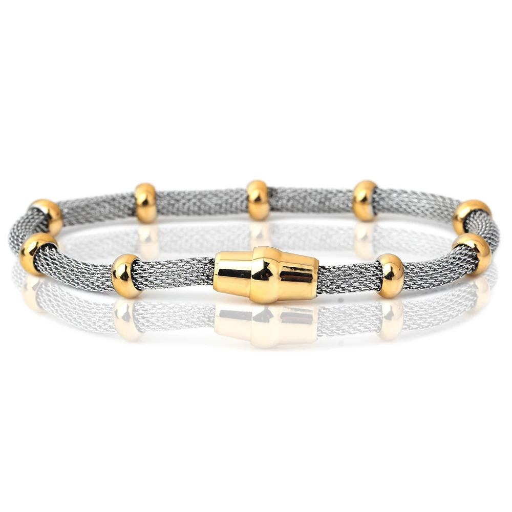 High quality Three Color stainless steel clasp Bracelets with charms cable mesh bracelet chain bracelet  for men or women