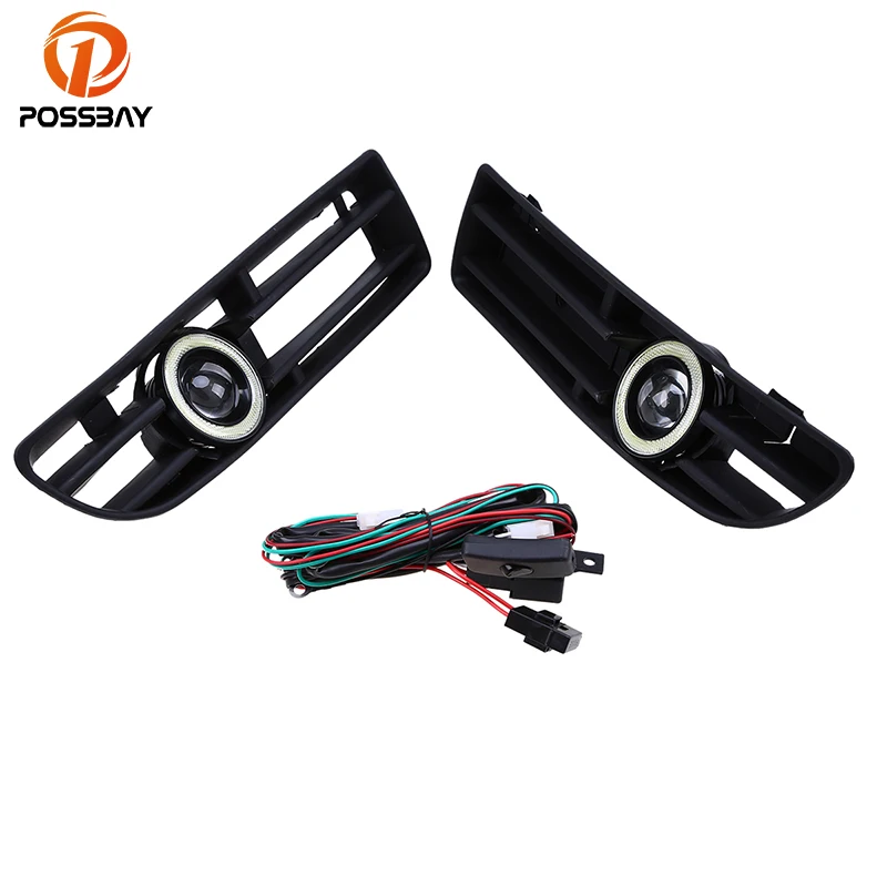 

POSSBAY Car Fog Light for VW JETTA BORA MK4 A4 Front Lower Bumper Grille LED Fog Lights With Lens Halo Angel Eyes Rings