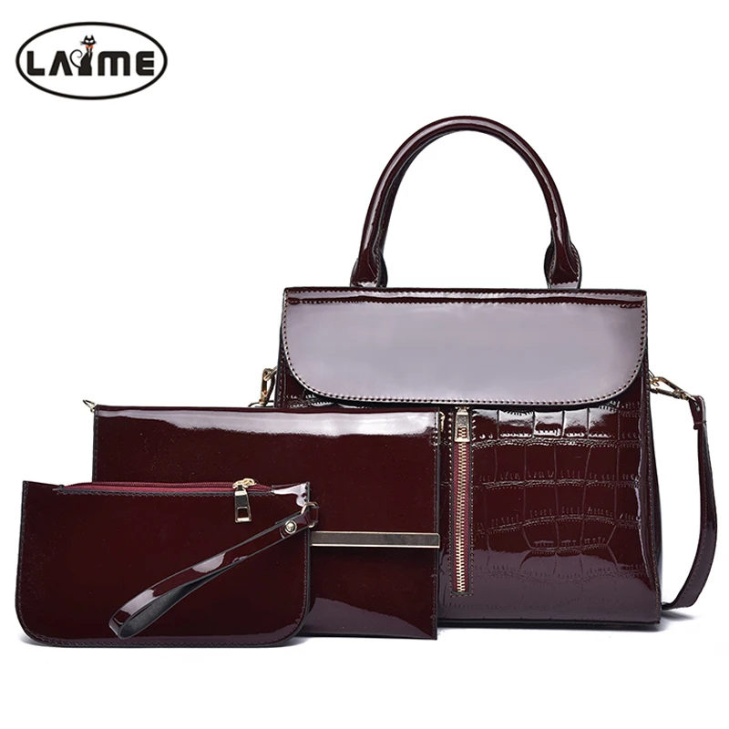 

Luxury Alligator Pattern Composite Bag Female High Quality Waterproof Patent Leather Women Casual Tote + Shoulder Bag + Handbag