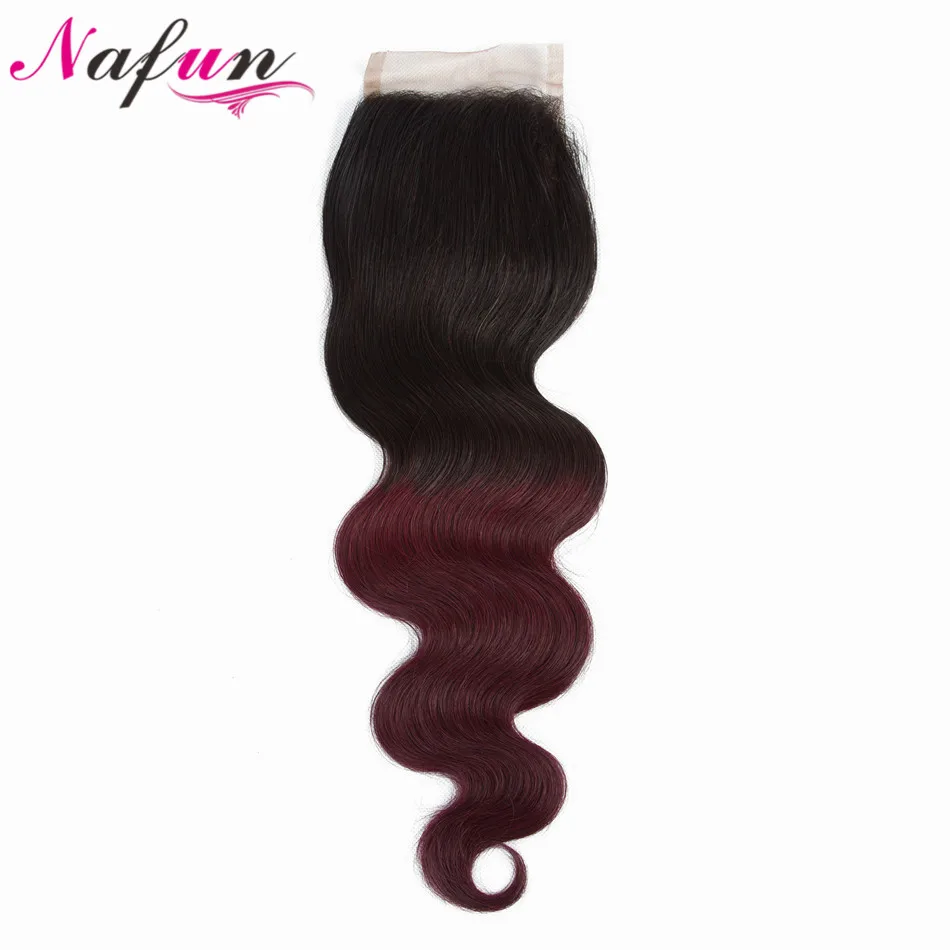 

NAFUN Brazilian Hair 4x4 Lace Closure Pre-colored Body Wave Non Remy Hair Ombre Color T1B/99j 100% Human Hair Free Shipping