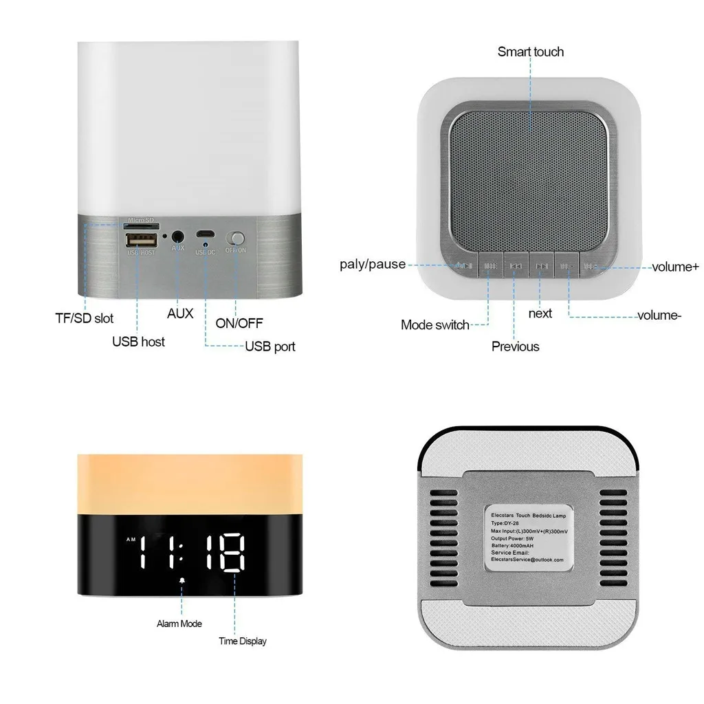 Динамик VOBERRY Hifi + цифровой будильник сенсорный светодиодный bluetooth динамик Ночной