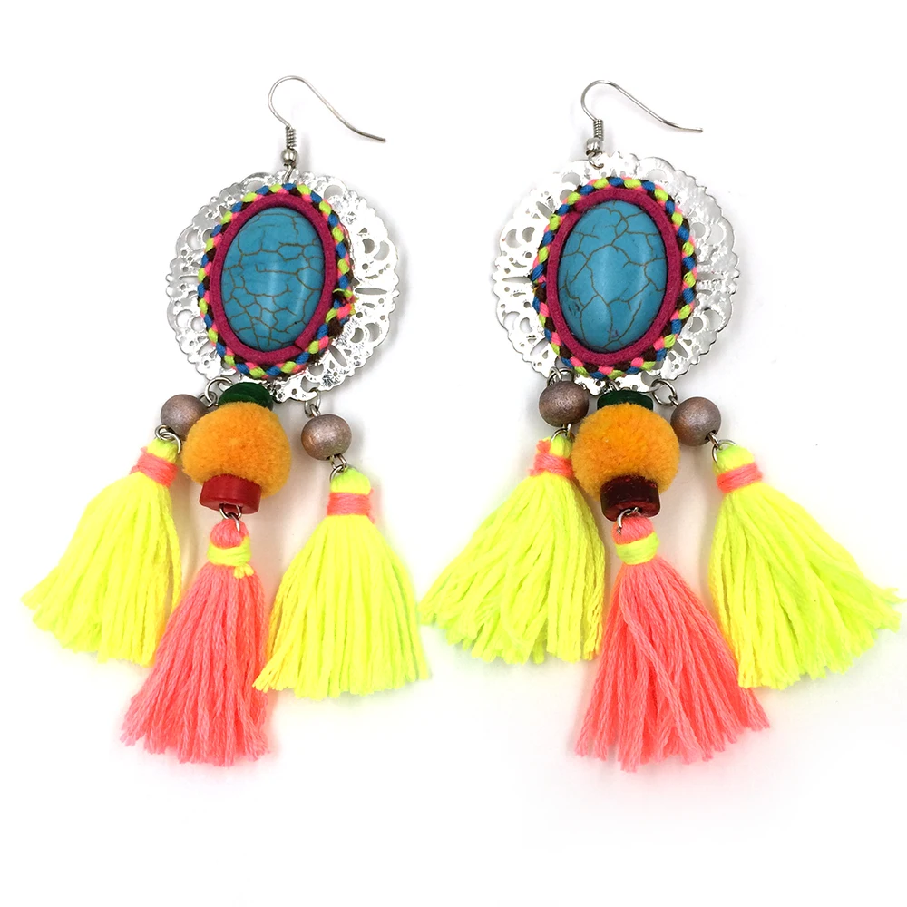 New Long fringe pink tassel  earrings Ethic Bohemia boho dangle earrings chandelier Gypsy antique earrings