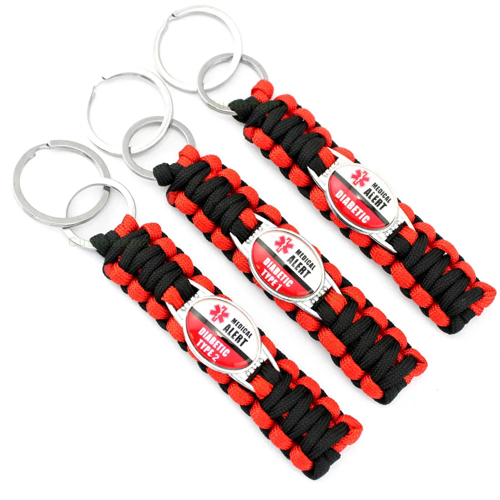 

Diabetes Cure MS Warrior Down Syndrome Diabetic Awareness Ribbon Charm Survival Paracord Keychains Key Chains Key Rings