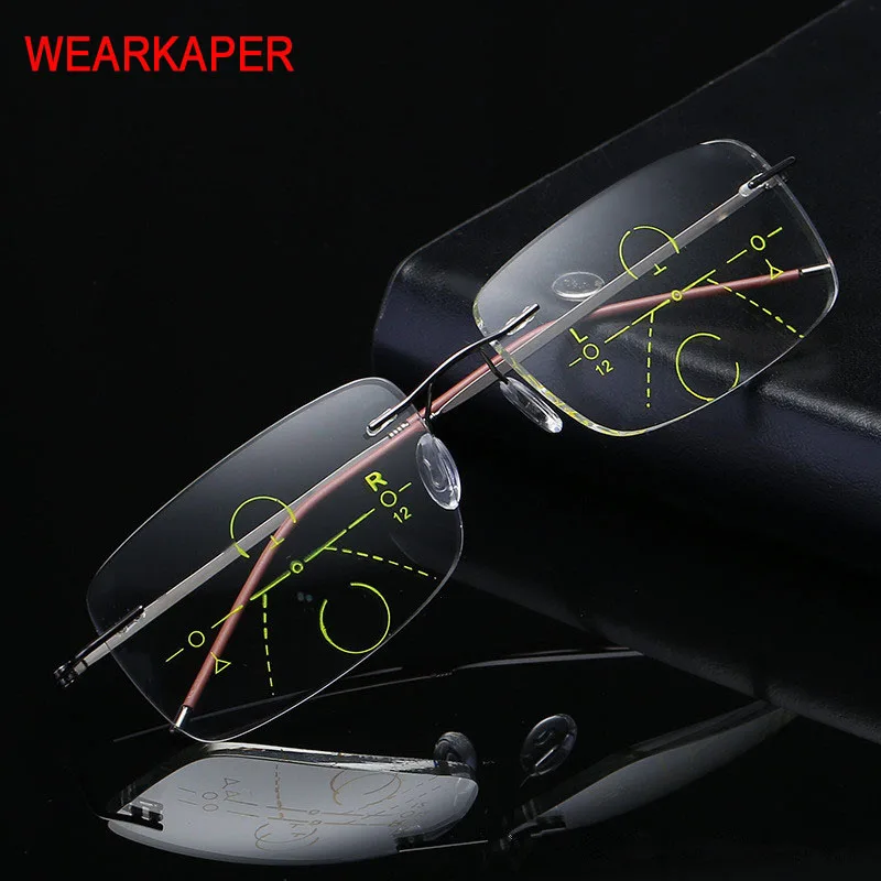 Lunettes de lecture /à demi-monture pour hommes et femmes Lunettes de lecture /à zoom intelligent allemand Lunettes de lecture anti-Blu-ray anti-multifocales Cadre dor/é, 300/°