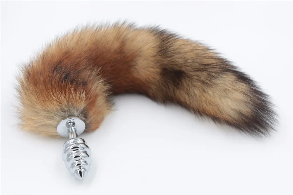 Screw Plugs Red Fox Tail Spiral Butt Anal Plug 35cm Long