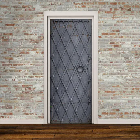 

3D Medieval Iron Door Wrap Door Sticker for Bedroom Living Room gift art PVC Waterproof Decal door wrap 77*200cm