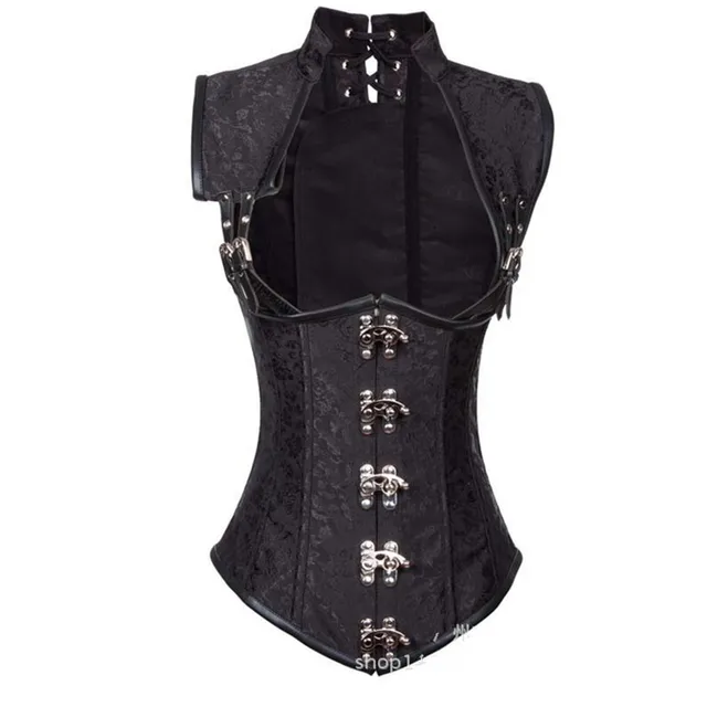 s 6xl plus size steam punk black vest corset button waist trainer plus size steel boned corsets
