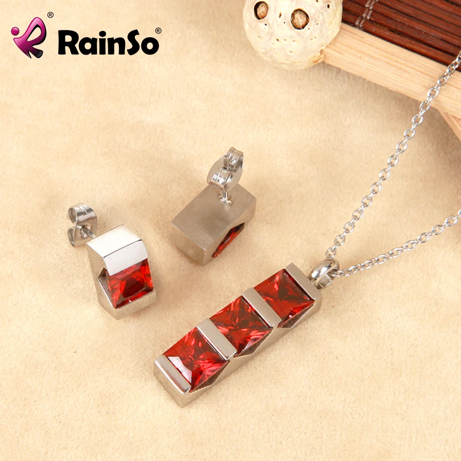 

Rainso 2019 Hot Sale Red Color Fashion Jewelry Sets Shiny Cubic Zircon Necklace & Earrings Wedding Jewelry for Women Gift