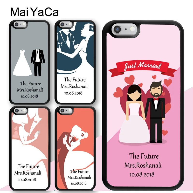 

MaiYaCa Personalised Wedding Bride groom Name Dress Soft Rubber Phone Cases For iPhone 6 6S 7 8 Plus XS Max XR 5S SE Cover Coque