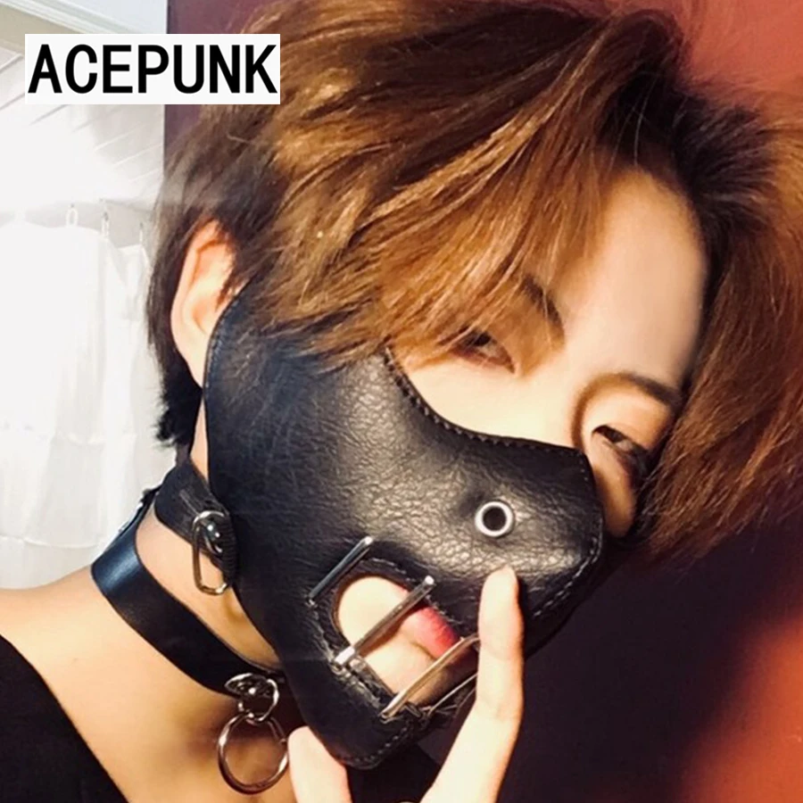 

Punk Black Leather Fashion Half Face Cosplay Rivet Mask Cosplay Anti-Dust Steampunk Motorcycle Biker Masks 2019 New