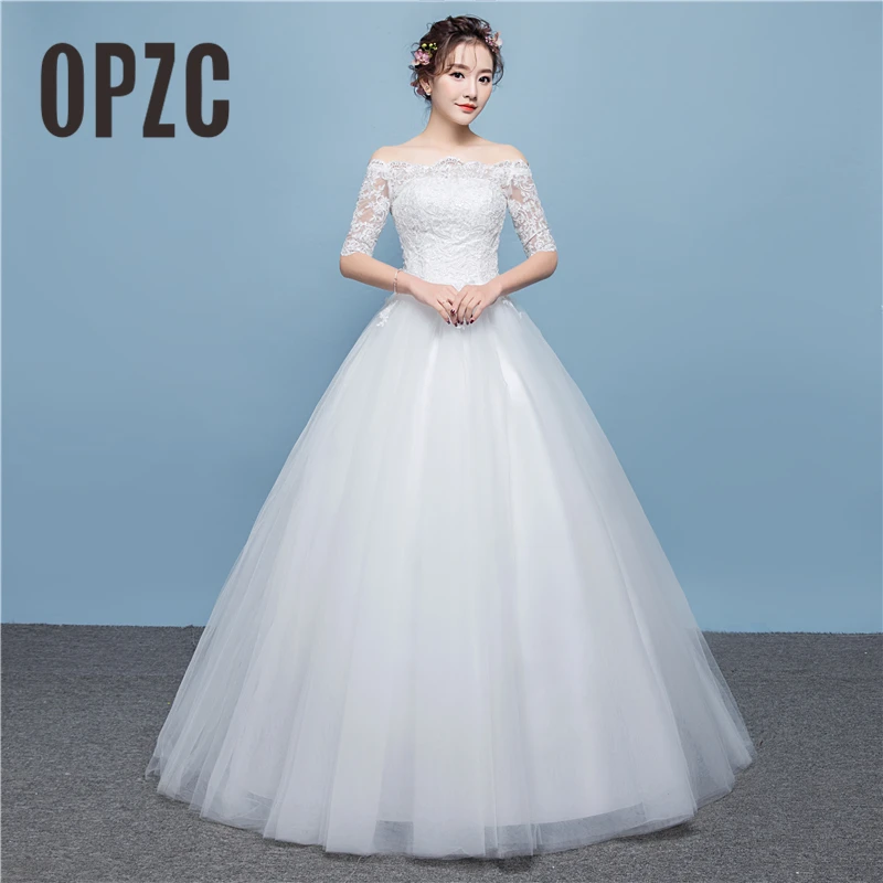 

Lace half sleeve Boat Neck Wedding Dress 2020 off the shoulder Vestidos De Novia Real Photo Plus Size Princess Brid Custom QH
