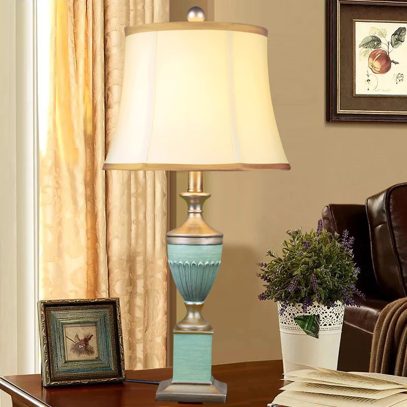 Blue Resin Bed Room Table Lamp Retro Fabric Lampshade Living Room Decoration Abajur Table lamp For Bedroom Lamparas De Mesa Blue Resin Bed Room Table Lamp Retro Fabric Lampshade Living Room Decoration Abajur Table lamp For Bedroom Lamparas De Mesa