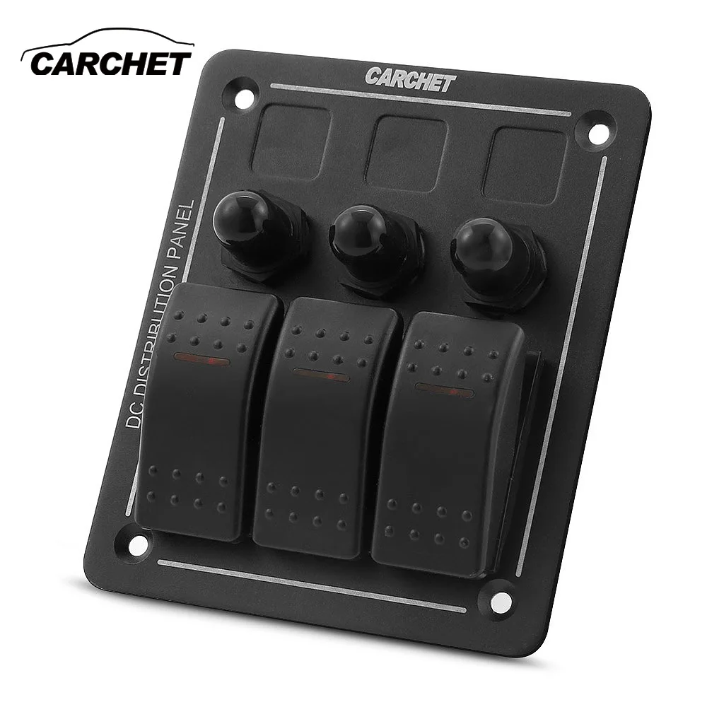 CARCHET 3 Gang Waterproof Car Auto Boat Marine LED Rocker Switch Panel