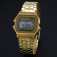 Reloj de negocios dorado, reloj Vintage para mujer, reloj de vestir, reloj Digital de acero inoxidable con alarma, cronómetro, reloj de pulsera