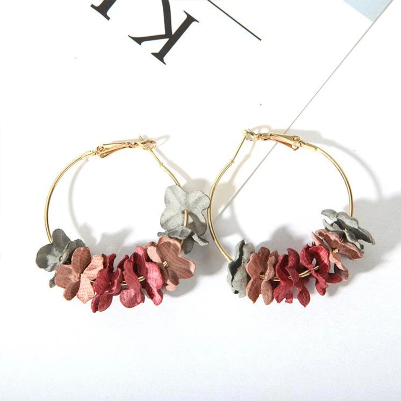 

Dovolov 5 Color Fashion Elegant Fabric Flower Earrings For Women Sweety Colourful Circle Bohemian Earrings D349