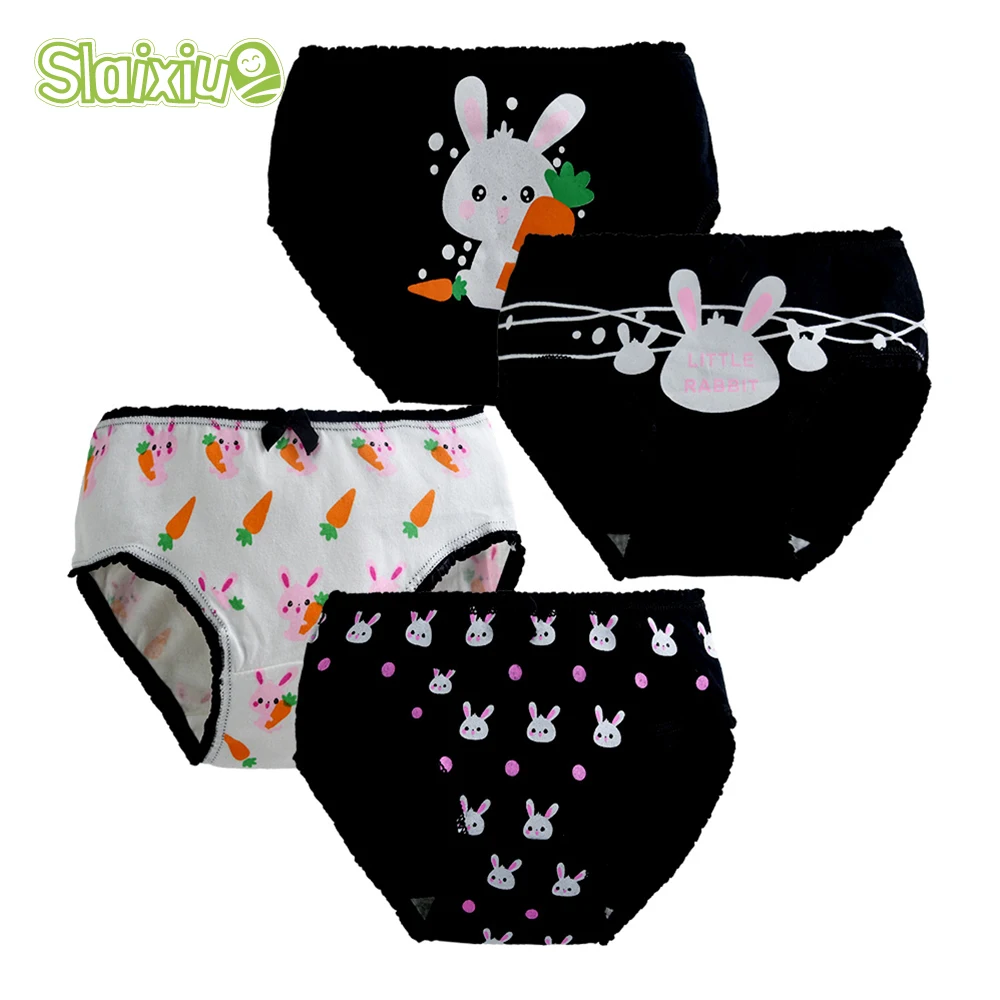 SLAIXIU 4 PCS Girls underwear Cartoon Animal Design Kids Panties Cotton