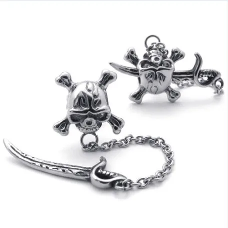 

1 Pair Mens Vintage Stainless Steel Pirate Skull Stud Earrings Set Color Silver Drop Shipping