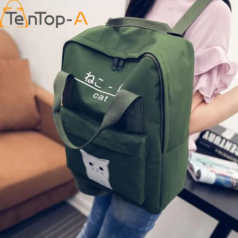 

TenTop-A Preppy Style Cartoon Printed Cats Backpack Ladies Casual Canvas School Backpack Teenage Girl Multifunction Shoulder Bag