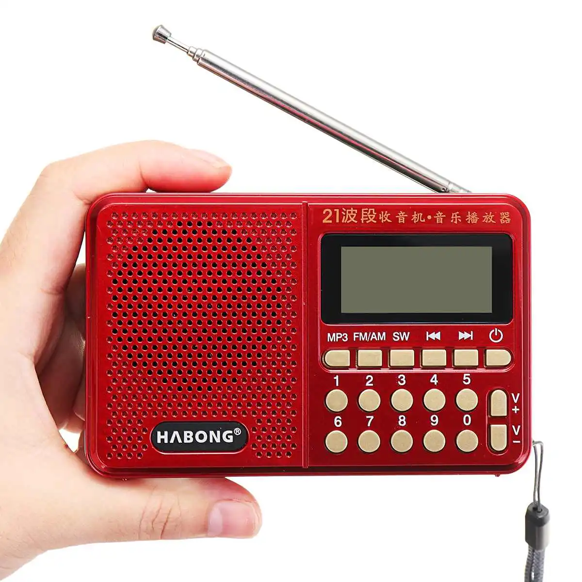 Wangxirou-us Portable 21 Bands FM//AM//SW Radio Rechargeable Radio Receiver Speaker MP3 Music Player Support USB//TF Card