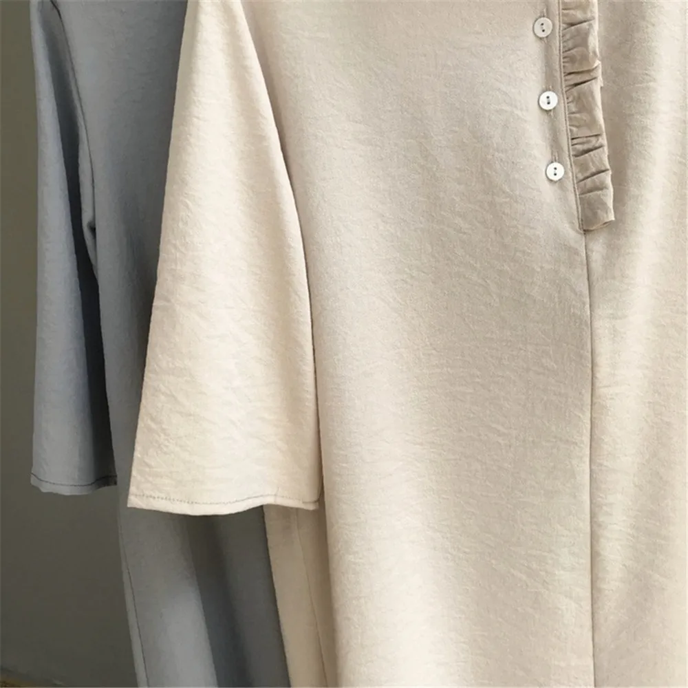 Elegant Solid Pleated O-Neck Loose Dress Vestidos 2018 New Fashion Womens Straight Dress Half Sleeve Summer Loose Dress (8)