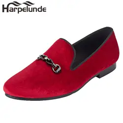 Harpelunde Для мужчин Обувь для отдыха красные бархатные туфли с тканым пряжка