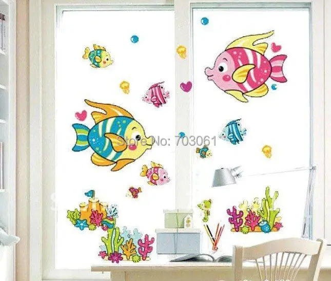 

Wall Sticker Colorful Ocean Fish tile stickers plastic label book stickers games toy move Mural Home Decor Room Decor Kids Room