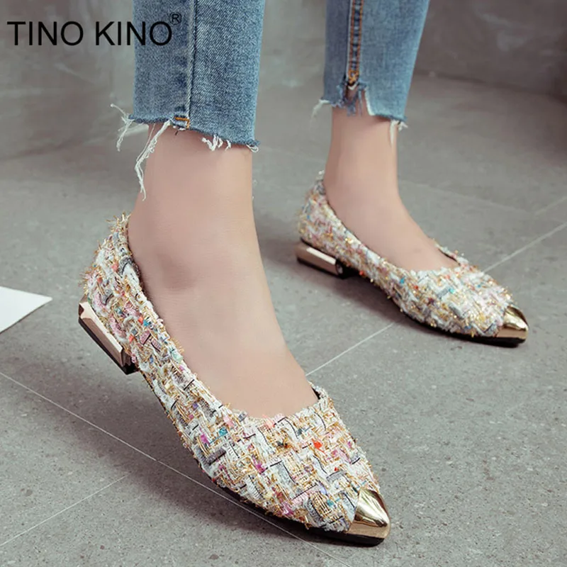 

TINO KINO Women Gingham Flats Ladies Pointed Toe Slip on Casual Shoes Metal Heel Female Plaid Boat Shoes Fashion Footwears