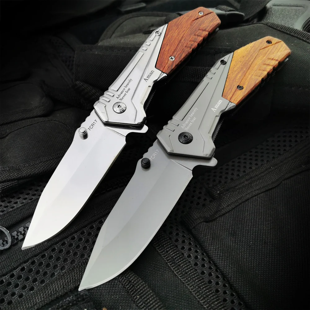 

Hunting Folding knife 7CR17 The blade Stainless steel with wooden handle Handle Tactical Survival Knife Camping Knife