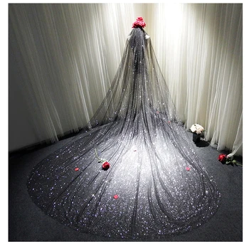 

Black Wedding Veils Bling Bling Sparkly Veils Wedding Veil Accessories One Layer Long 3 Meters Bridal Veils