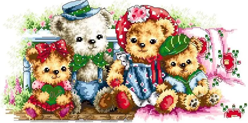 Cross Stitch Kit Christmas Teddy Bear Gathering Family Bear A row of Love