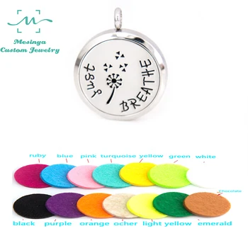 

10pcs Mesinya Just Breathe(30mm) Aromatherapy / Essential Oil Surgical Stainless Steel Perfume Diffuser Locket Necklace