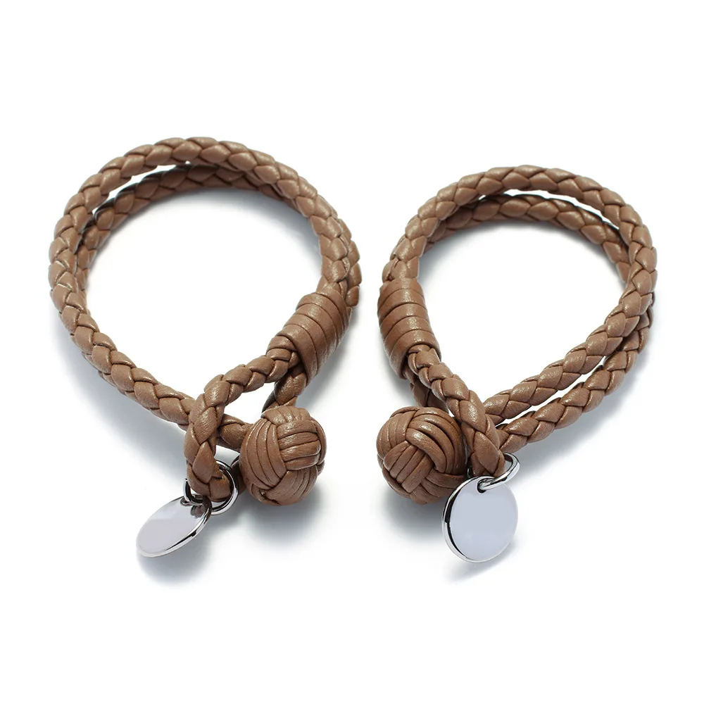 

2018 New Fashion Luxury stainless steel round charms Genuine braiding leather Men Women size bracelet party wedding jewelry