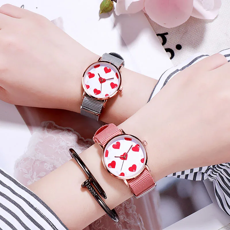 

Romantic Women Watch Quartz Love Casual Dress Decoration Students Wrist Watch Girls Nylon Bracelet Personality Reloj Mujer New