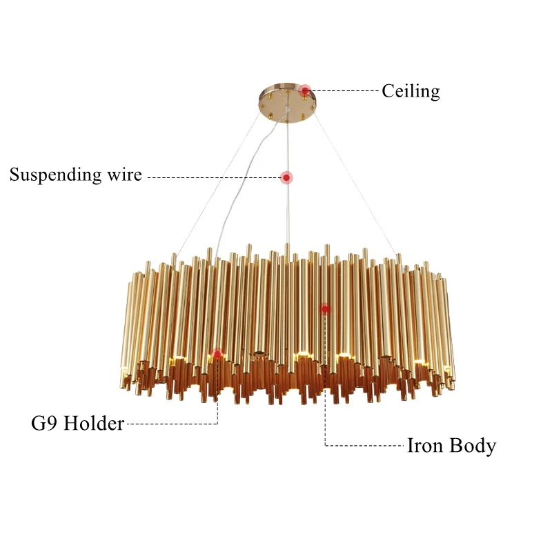 Современная Очаровательная люстра из нержавеющей стали с золотыми круглыми трубками, люстра с подсветкой, светодиодная люстра avize