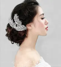 2016 Luxury Wedding Hair Jewelry Rhinestone Feather Hair Comb Bridal Bridesmaid Accessories Headpiece F1603