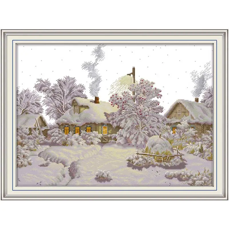 Зимняя деревенская пейзажная живопись Счетный напечатанный на холсте DMC 11CT 14CT DIY наборы для вышивки крестиком наборы для рукоделия
