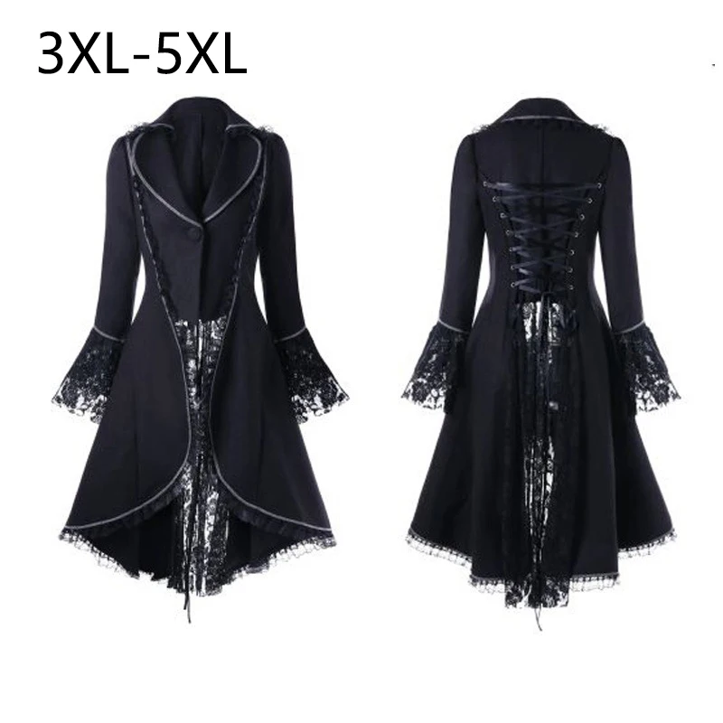 

Ladies Steampunk Victorian Gothic Coat Lace Bandage Retro Medieval Vintage Dress