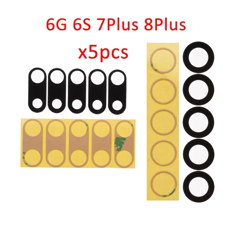 

5pcs/set Back Camera Glass for iPhone 7 8 Plus 6 6S 6 Plus 7G 8G 6G 7Plus Rear Camera Cover Lens 3M Sticker Holder Parts