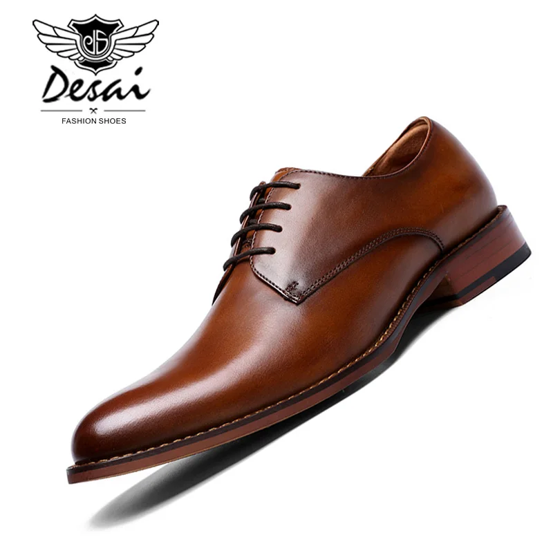 

DESAI Brand 2020 New Men's Genuine Leather Shoes Business Dress Elegant Gentleman Shoes Simple British Style Wedding Shoes Black