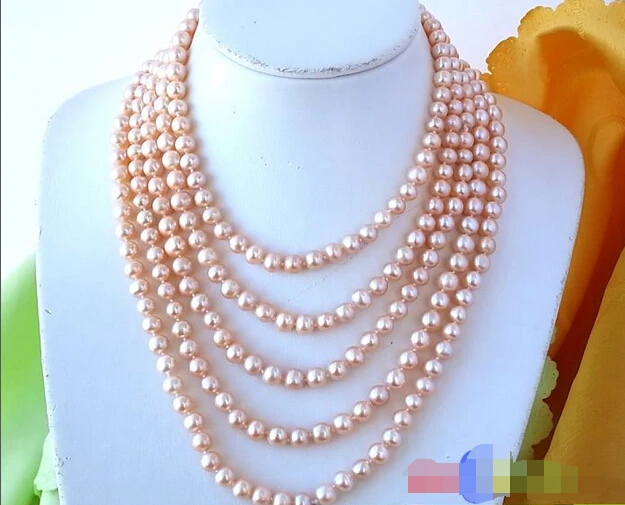 

Free shipping >>>>>>P1219 LONG 100" 9MM PINK ROUND FRESHWATER CULTURED PEARL NECKLACE