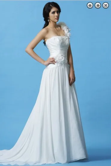 

free shipping elegant 2013 vestidos new designer white long organza bridal formal simple plus size one shoulder wedding dresses