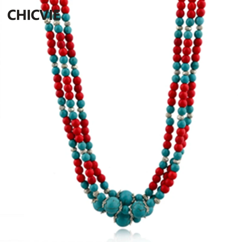 

2015 Long Necklace New Fashion Vintage Necklace For Women European Gorgeous Red Blue Natural Turquoise Flower SNE140443