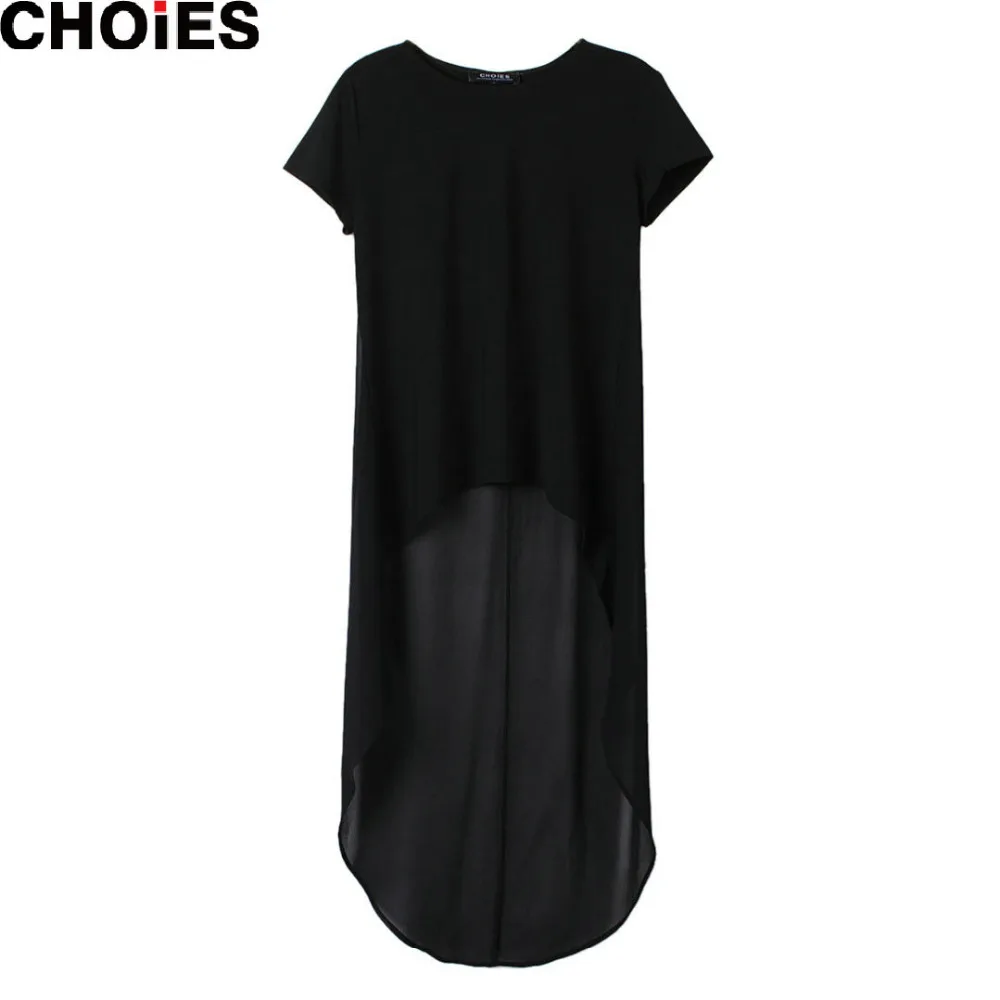 Women Black Chiffon Patchwork Hi-lo High Low Loose Short Sleeve Straight  Midi Shift T-shirt Dress Tunics Semi Sheer Back - Dresses - AliExpress