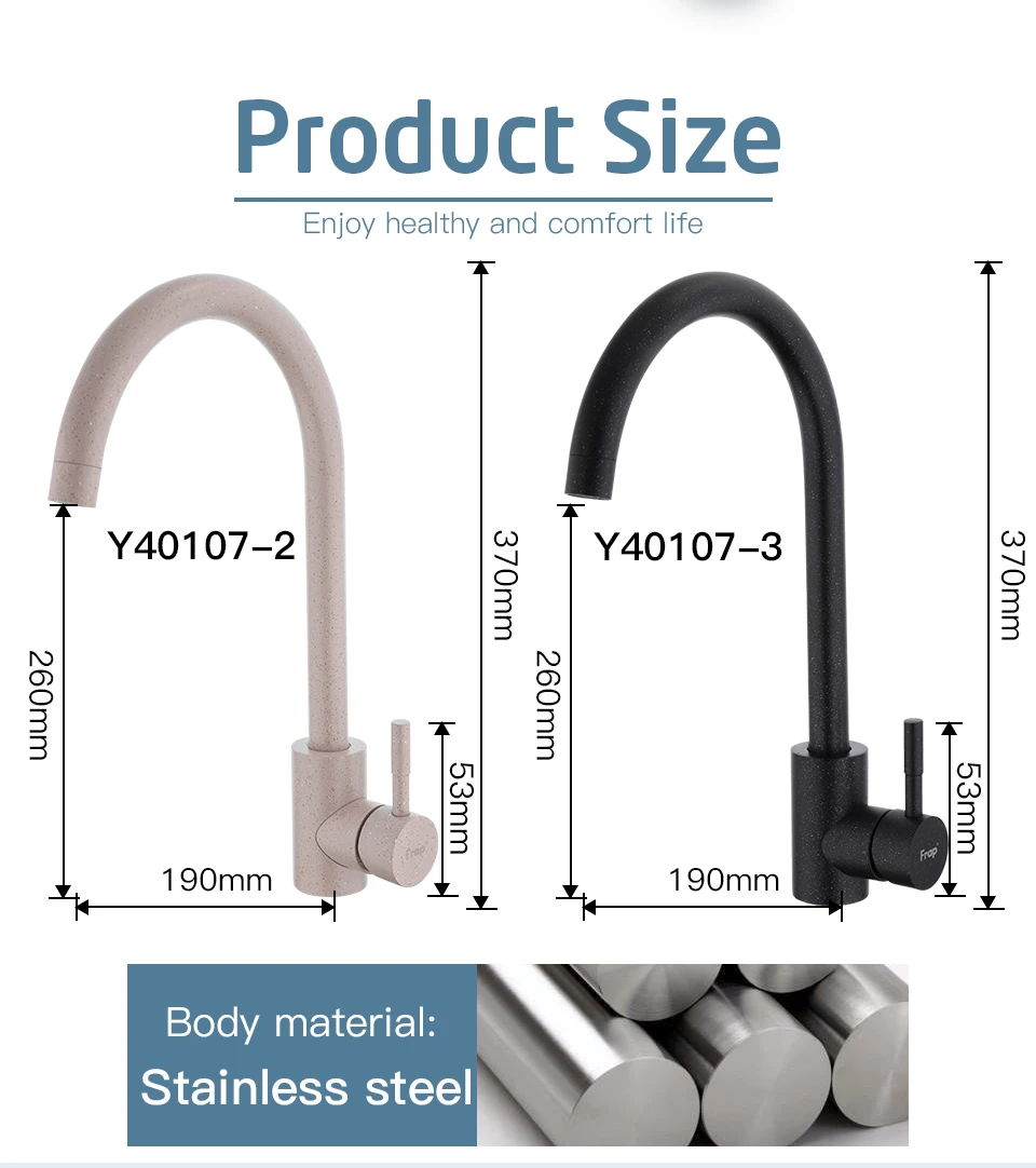 Frap Black Kitchen Faucet Stainless Steel 360 Rotate Hot & Cold Water Mixer Faucet for Kitchen Torneira Cozinha Y40107-2/3