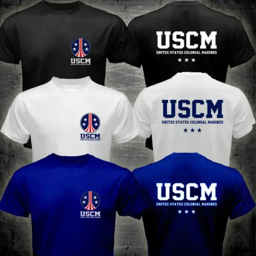 

Aliens Movie United States Colonial Marines USCM T shirt men two sides Casual tee USA size S-3XL