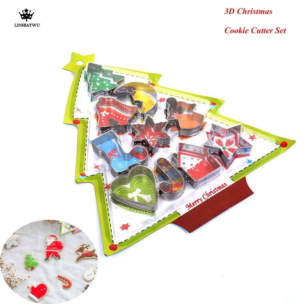 

10Pcs/Set Cookie Cutter 3D Christmas Scenario Stainless Steel Cookie Cutter Set Cake Biscuit Mould Fondant Cutter Free Shipping